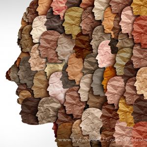 Image of faces of various colors in profile