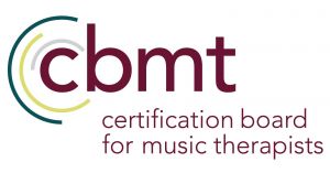 "cbmt: certification board for music therapists" in maroon with c's in different colors around the c in cbmt, representing resonating circles of a drum (the vibration of the drum skin)